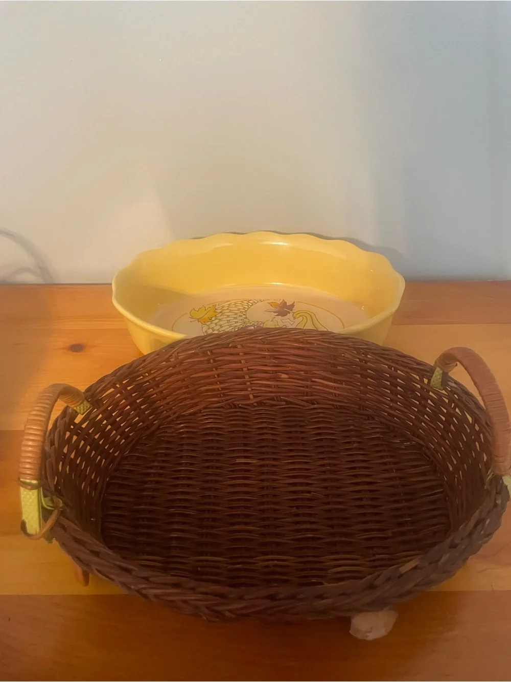 Yellow Ceramic Fruit Motif Serving Bowl - Unbranded